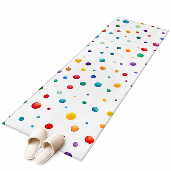 Colorful Polka Dot 2'x6' Runner Rug, Rainbow Point Vibrant Washable Non-Slip Area Rugs for Hallway Kitchen Floor Bedroom Entryway, Laundry Carpet Decoration Indoor Mat