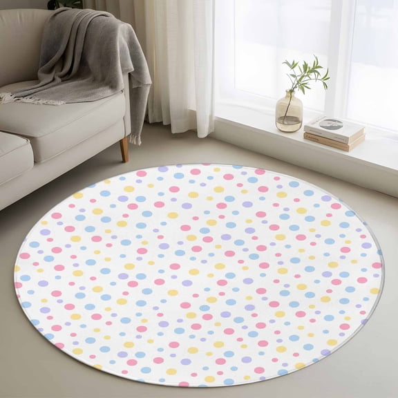 Colorful Polka Dot 3ft Area Rug, Modern Minimalist Geometric Washable Non-Slip Small Round Rugs for Entryway Bedroom Kitchen, Soft Circle Carpet for Dining Room, Playroom Nursery Rug