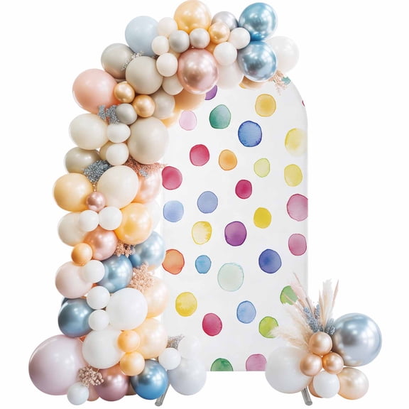 Colorful Polka Dot Arch Backdrop Cover 5Ft, Wedding Arch Covers Stretchy Backdrop, Rainbow Polka Dot Watercolor Fitted 2 Sided Arched Photo Background for Birthday Party Decorations