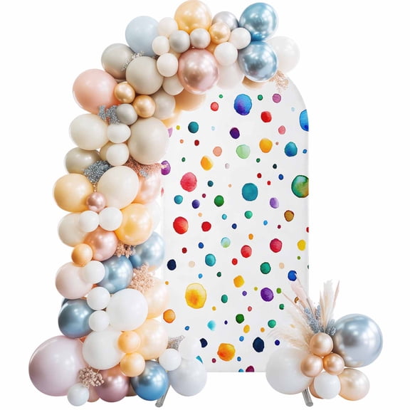 Colorful Polka Dot Arch Backdrop Cover, Spandex Fitted Wedding Arch Cover, Rainbow Color Polka Dots Abstract Round Top Stand Covers for Birthday Ceremony Bridal Shower Party Decor 4x1.65 Ft