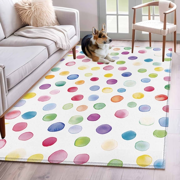 Colorful Polka Dot Area Rug 4x6 FT, Non Slip Kids Room Carpet, Rainbow Polka Dot Watercolor Washable Soft Floor Carpet Non-Shedding Throw Rug for Dorm Kitchen Study Room Home Office Bedside