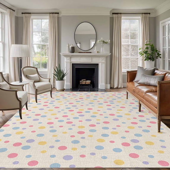 Colorful Polka Dot Area Rugs 5'x8', Washable Small Throw Rugs for Classroom Bedroom, Vintage Minimalist Geometric Beige Indoor Outdoor Rug Non-Slip Low Pile Carpet Runner Reversible Floor Mats