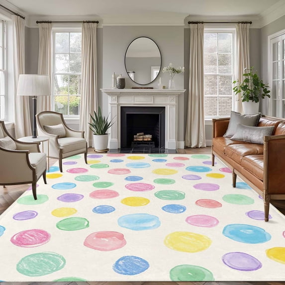 Colorful Polka Dot Area Rugs 8'x10', Small Throw Rugs for Living Room Patio, Watercolor Pink Purple Blue Bubble Abstract Indoor Outdoor Rug Non-Slip Low Pile Carpet Runner Reversible Floor Mats