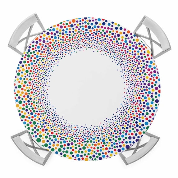 Colorful Polka Dot Art Elastic Fitted Round Table Cover Retro Wave Point Waterproof Outdoor Tablecloth for Holiday Party, Picnic, Patio & Dining Fits Tables Up to 36"-44"
