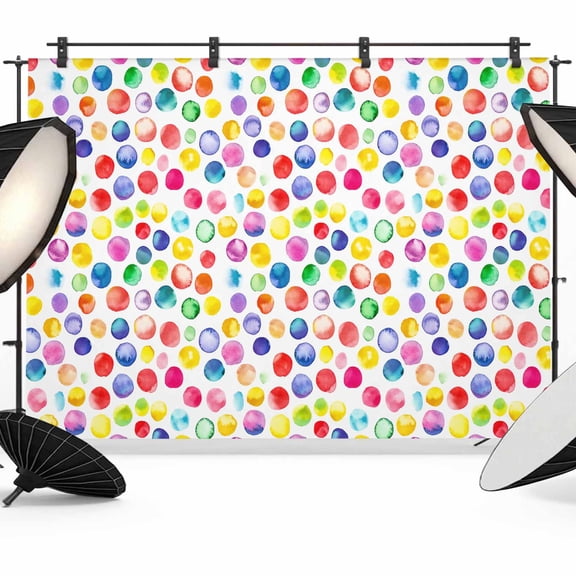 Colorful Polka Dot Backdrop for Photography,Fabric Photo Background Backdrop,Watercolor Rainbow Polka Dots Photo Booth Background for Portrait Photoshoot Video Wedding Studio Decoration Banner 7x5ft