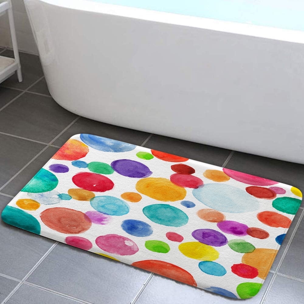 Colorful Polka Dot Bath Mat for Kids Bathroom, Cute Rainbow Geometric Bright Childrens Fabric Kid Floor Rugs Mats Non Slip Bathroom Decor Accessories 19X31 Inches Kitchen Bedroom Indoor