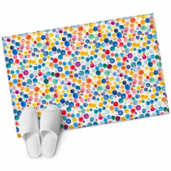 Colorful Polka Dot Bathroom Mat 2x3 FT, Non Slip Small Kitchen Mat, Rainbow Polka Dots Watercolor Washable Soft Backed Front Door Throw Rug Non-Shedding Indoor Outdoor Doormat for Entryway Sink
