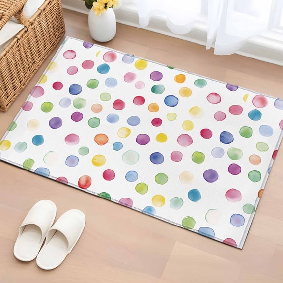 Colorful Polka Dot Bathroom Rug Washable 2x3 Entryway Rug Non Slip Rainbow Polka Dot Watercolor Front Door Mat Low Pile Indoor Doormat Throw Floor Carpet for Kitchen Bedroom Entrance