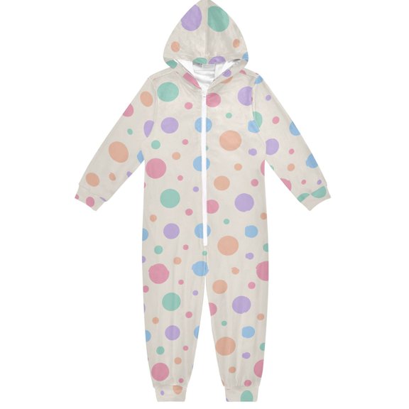 Colorful Polka Dot Boys & Girls Hooded One-Piece Pajamas Warm Crystal velvet Hooded Long Sleeve Loungewear Jumpsuit Unisex