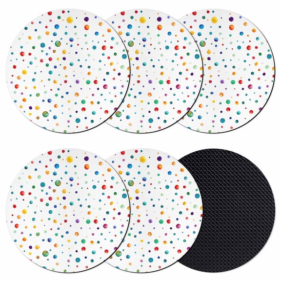 Colorful Polka Dot Coasters Set of 6, Rainbow Point Vibrant Absorbent Coasters for Drinks, Coaster for Bar Office Dining Coffee Table Accessories Decor, Non Slip Round Desk Coaster