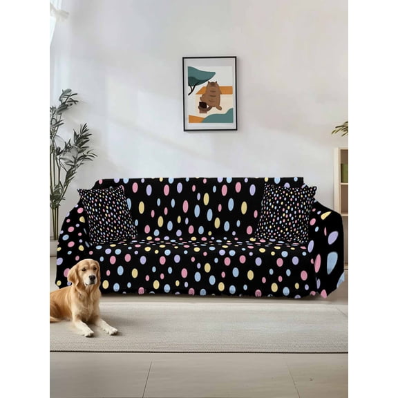 Colorful Polka Dot Couch Cover, Modern Minimalist Geometric Black Oversized Sofa Cover Blanket for 3 Cushion Couch, Sectional Sofa Slipcover Furniture Protector for Living Room Bedroom 71''x150''