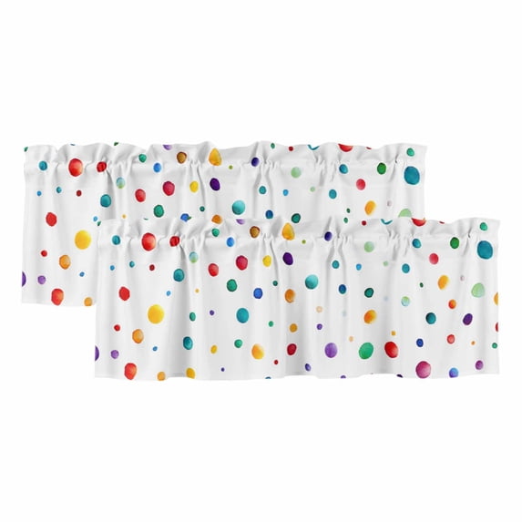 Colorful Polka Dot Curtain Valances for Windows, Kitchen Valance Window Treatments Panel 2 Pack, Rainbow Point Vibrant Rod Pocket Short Curtains for Bathroom Bedroom 42 x 18 Inch