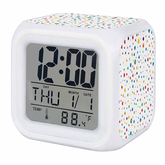 Colorful Polka Dot Digital Alarm Clock for Bedrooms, Smart LED Alarm Clock with 7 Color Changing Night Light, Rainbow Point Vibrant Silent Wake Up Clocks for Sleep Study Cooking 3.2"x3.2"