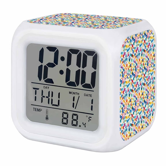 Colorful Polka Dot Digital Alarm Clock for Bedrooms, Smart LED Alarm Clock with 7 Color Changing Night Light, Rainbow Polka Dots Watercolor Silent Wake Up Clocks for Sleep Study Cooking 3.2"x3.2"