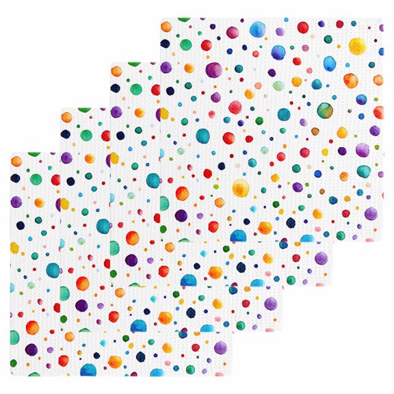 Colorful Polka Dot Dish Towels Set, Waffle Weave Kitchen Towels 4 Pieces, Rainbow Color Polka Dots Abstract Microfiber Hair Face Bath Tea Towel Absorbent Quick Drying Cleaning Dish Cloths 12"x12"