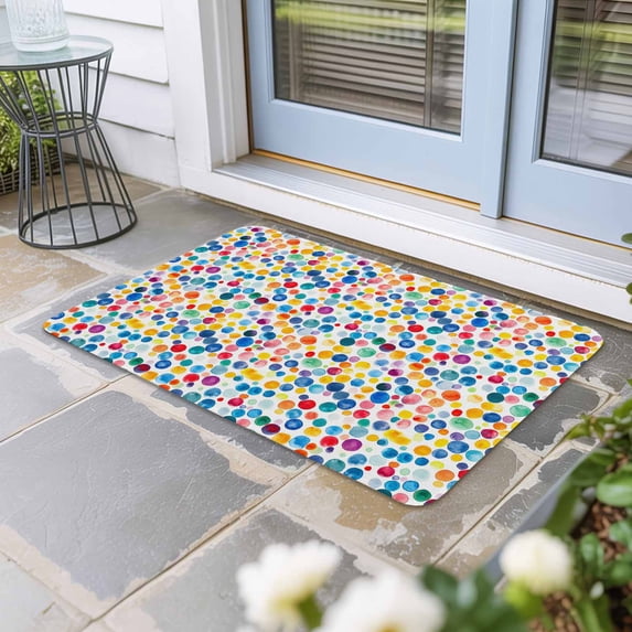 Colorful Polka Dot Door Mat Indoor Outdoor, Rainbow Polka Dots Watercolor Non Slip Welcome Mat with Rubber Backing, Absorbent Fabric Front Door Mats Entryway Rug for Home Patio Entrance 16"x24"