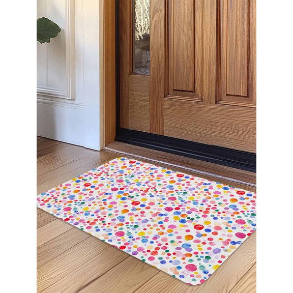Colorful Polka Dot Door Mat Indoor Outdoor Entrance, Non Slip Small Rug for Kitchen Bathroom Entryway Rug, Rainbow Watercolor Polka Dots Washable Doormat Floor Mat 16x24 Inch