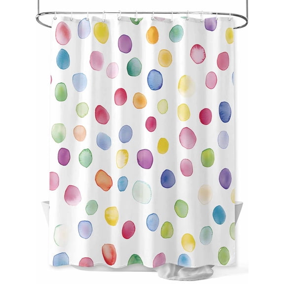 Colorful Polka Dot Extra Long Shower Curtain Set, Waterproof Shower Curtains for Bathroom, Rainbow Polka Dot Watercolor Washable Fabric Cloth Bath Curtain for Bathtub with Hooks 72x96 Inches
