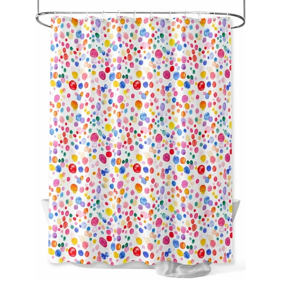 Colorful Polka Dot Extra Long Shower Curtain Set, Waterproof Shower Curtains for Bathroom, Rainbow Watercolor Polka Dots Washable Fabric Cloth Bath Curtain for Bathtub with Hooks 72x96 Inches