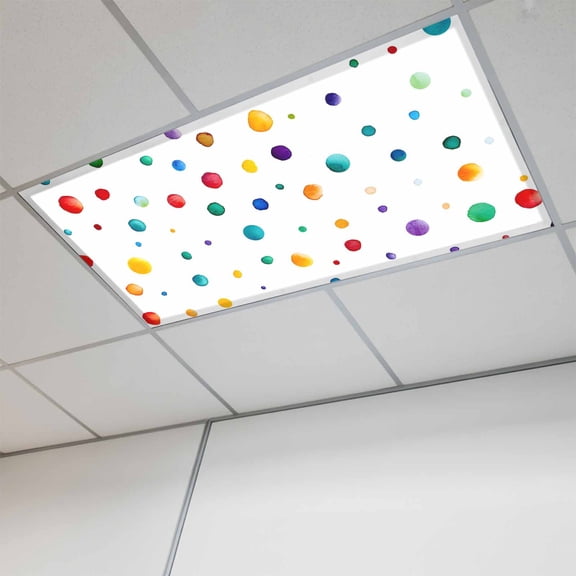 Colorful Polka Dot Fluorescent Light Covers, Rainbow Point Vibrant Magnetic Light Covers for Ceiling Lights, Fluorescent Ceiling Shade Filters for Classroom Bedroom Office 4x2Ft x 1PCS