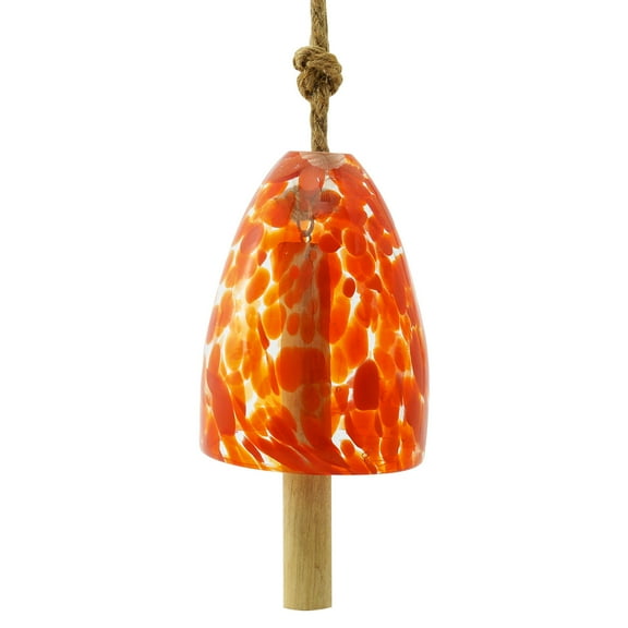 Colorful Polka-Dot Glass Wind Chime with Wooden Beaters - Beach House Decor, Summer Patio Hanging Ornament, Easy Install Outdoor Garden Accent