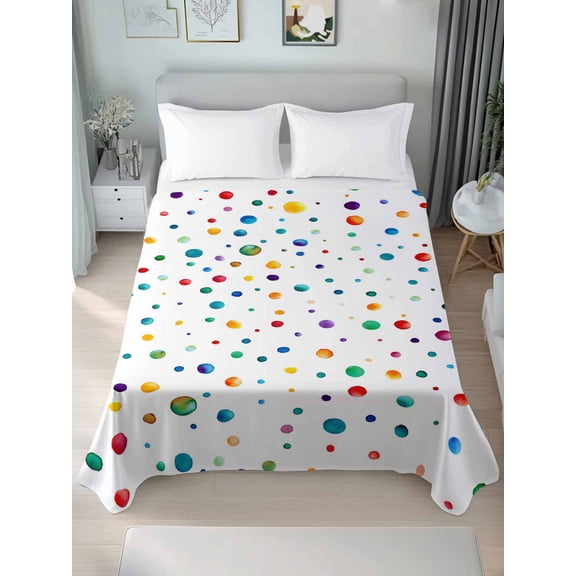 Colorful Polka Dot King Size Flat Sheet, Wrinkleproof & Fadeproof Cooling Flat Bed Sheet Only, Rainbow Point Vibrant Breathable Soft Bedding Top Sheets 105 x 98 Inches