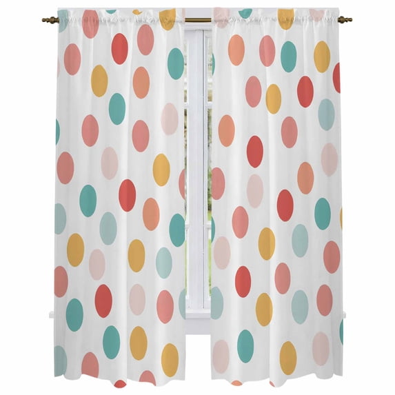 Colorful Polka Dot Kitchen Curtain for Berdoom Living Room Cafe 72 Inch Length, Watercolor Vibrant Multi-color Dots Tiers Curtains Light Filtering Drapes Window Treatment 2 Panels 52"Wx72"L