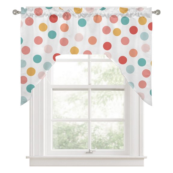 Colorful Polka Dot Kitchen Curtains Swag Valance for Windows/Bathroom/Cafe, Watercolor Vibrant Multi-color Dots Rod Pocket Drape Panel Swag Curtains Valance for Bedroom/Living Room 56"x36"