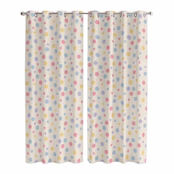 Colorful Polka Dot Kitchen Curtains Window Panels, Vintage Minimalist Geometric Beige Insulated Window Treatment Curtain, Grommet Curtains for Bedroom/Living Room/Bathroom, 2 Piece 42"Wx84"L