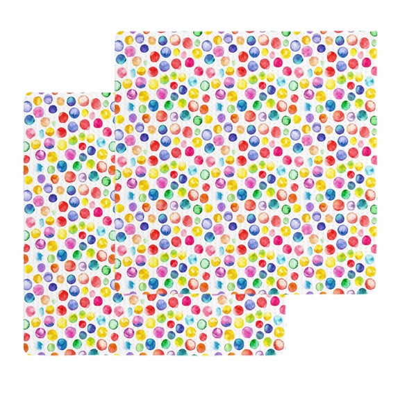 Colorful Polka Dot Kitchen Dish Towels for Drying Dishes Set of 2, Watercolor Rainbow Polka Dots Waffle Weave Microfiber Hand Tea Bathroom Towels Quick Dry & Absorbent Towel 12x12