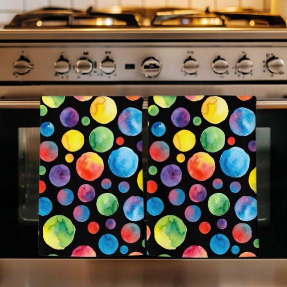 Colorful Polka Dot Kitchen Towels Set of 1, Cartoon Watercolor Graffiti Black Absorbent Dish Towels for Kitchen, Microfiber Hand Towel, Quick Drying Tea Towel for Cleaning Decorative Dishcloths