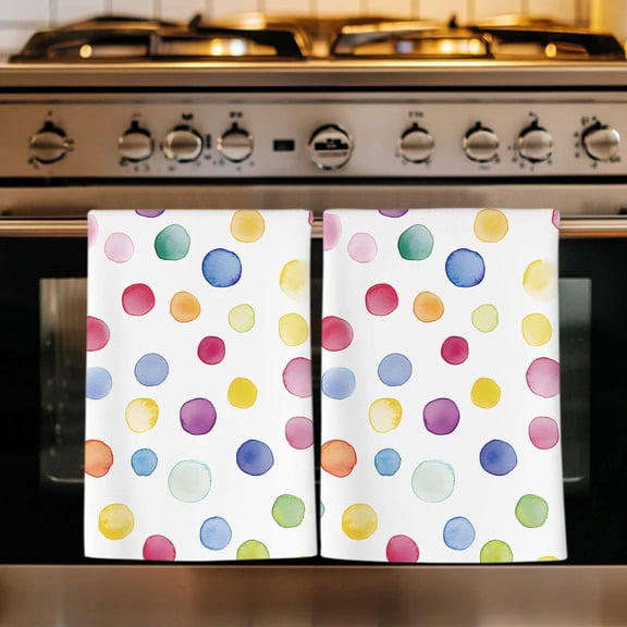 Colorful Polka Dot Kitchen Towels Set of 1, Rainbow Polka Dot Watercolor Absorbent Dish Towels for Kitchen, Microfiber Hand Towel, Quick Drying Tea Towel for Cleaning Decorative Dishcloths