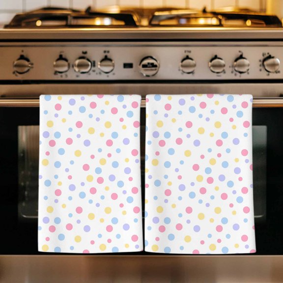 Colorful Polka Dot Kitchen Towels Set of 2, Modern Minimalist Geometric Absorbent Dish Towels for Kitchen, Microfiber Hand Towel, Quick Drying Tea Towel for Cleaning Decorative Dishcloths