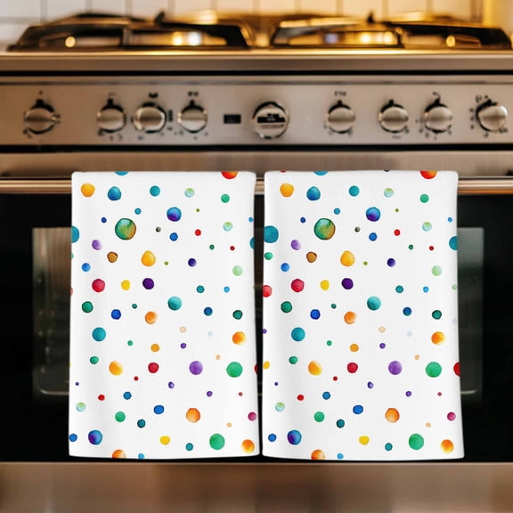 Colorful Polka Dot Kitchen Towels Set of 2, Rainbow Point Vibrant Absorbent Dish Towels for Kitchen, Microfiber Hand Towel, Quick Drying Tea Towel for Cleaning Decorative Dishcloths