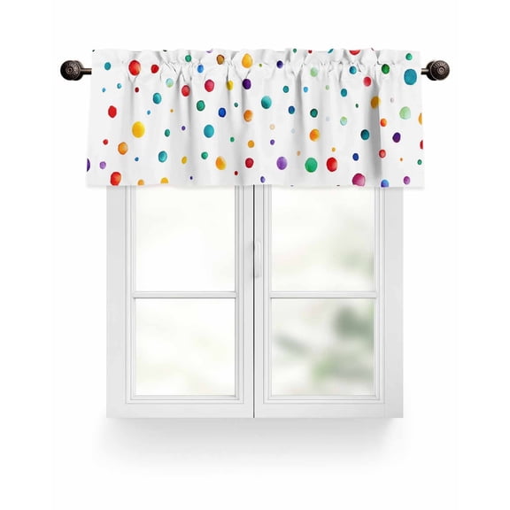 Colorful Polka Dot Kitchen Valances for Windows Rainbow Color Valance Curtains&nbsp; for Kitchen /Living Room/Bedroom/ Bathroom Decor, 54"x18 " ,Rod Pocket 1 Panel,