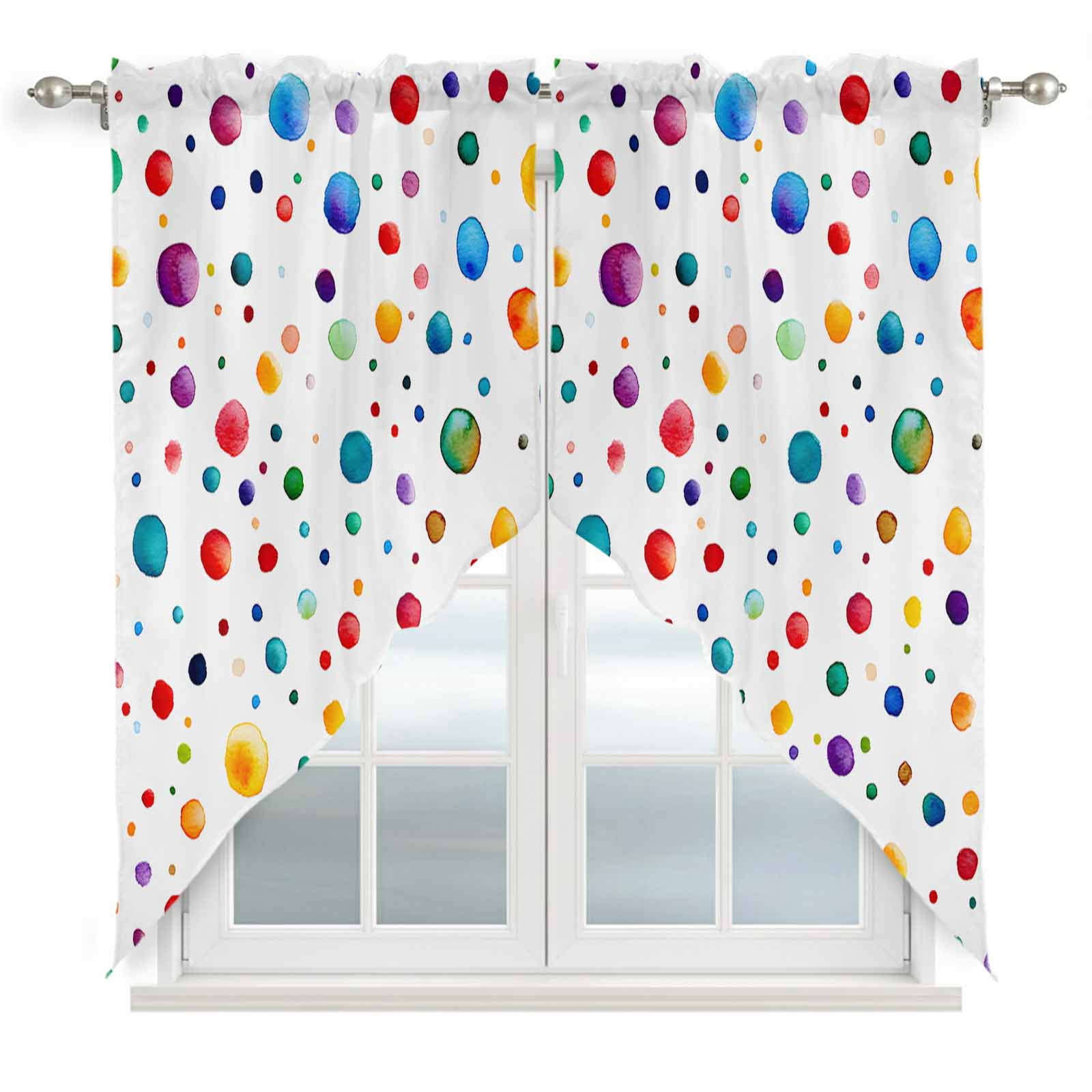 Colorful Polka Dot Kitchen Window Curtains, Swag Curtains Valance for
