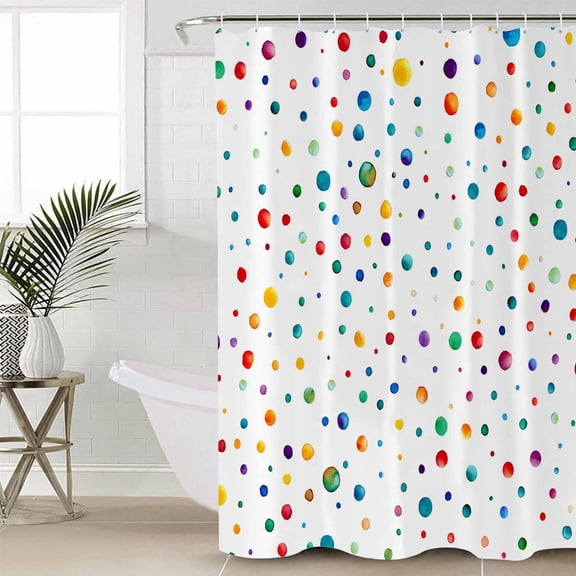 Colorful Polka Dot Long Shower Curtain Set, Waterproof Shower Curtains for Bathroom, Rainbow Point Vibrant Washable Fabric Cloth Bath Curtain for Bathtub Decoration with Hooks 72x84 Inches