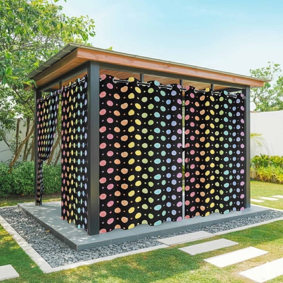 Colorful Polka Dot Outdoor Curtains for Patio Waterproof, Grommet Outdoor Privacy Panels, Cartoon Watercolor Geometric Black Weatherproof Outside Curtains for Porch/Cabana 54"Wx108"L, 2 Panel