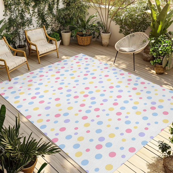 Colorful Polka Dot Outdoor Rug for Patio/Deck/Porch, Non-Slip Large Area Rug 5 x 7 Ft, Modern Minimalist Geometric Indoor Outdoor Rugs Washable Area Rugs, Reversible Camping Rug Carpet Runner