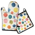 thumbnail image 1 of Colorful Polka Dot Pattern Kitchen Oven Mitt and Pot Holder Sets 2 Pcs for Baking, Cooking and Grilling, Heat Resistant Up To 392 °F, 1 of 7