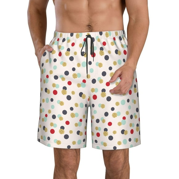 Colorful Polka Dot Pattern Mens Shorts Swim Trunks Casual Elastic Waist Drawstring Beach Pants XX-Large with Pockets