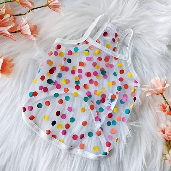 Colorful Polka Dot Pet Vest for Cats & Dogs - All-Season Sleeveless Tank Top, Comfortable & Durable, Multi-Size from Small to XL