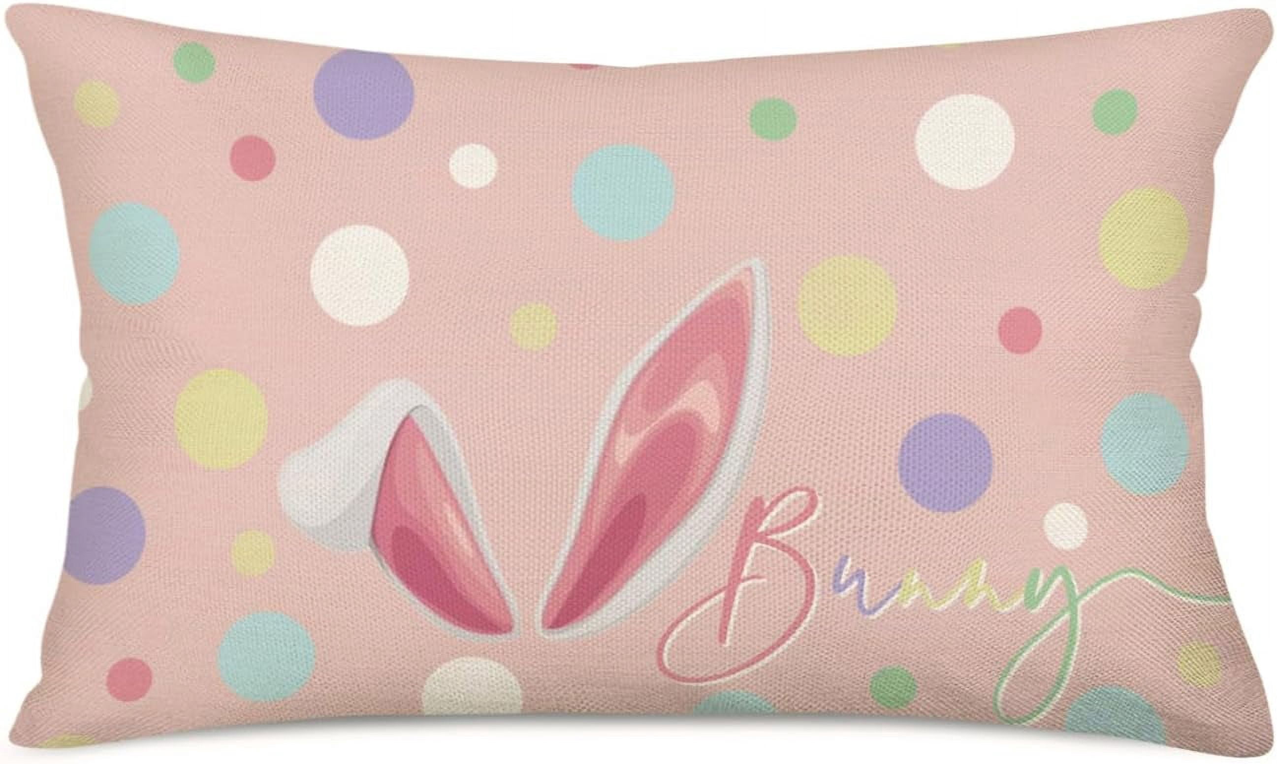AACORS Easter Pillow Covers 12x20 Set Of 2 - Bunny & Polka Dot Design, Farmhouse Spring Decor
