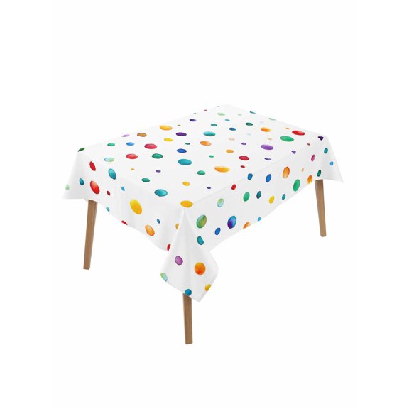 Colorful Polka Dot Rectangle Tablecloth, Rainbow Point Vibrant Waterproof & StainResistant Tablecloth, Washable Oil-proof Table Cover for Dining/Party/Wedding/Camping/Buffet 52x70 In