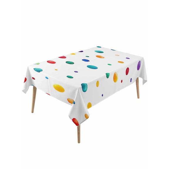 Colorful Polka Dot Rectangle Tablecloth, Rainbow Point Vibrant Waterproof & StainResistant Tablecloth, Washable Oil-proof Table Cover for Dining/Party/Wedding/Camping/Buffet 54x108 In