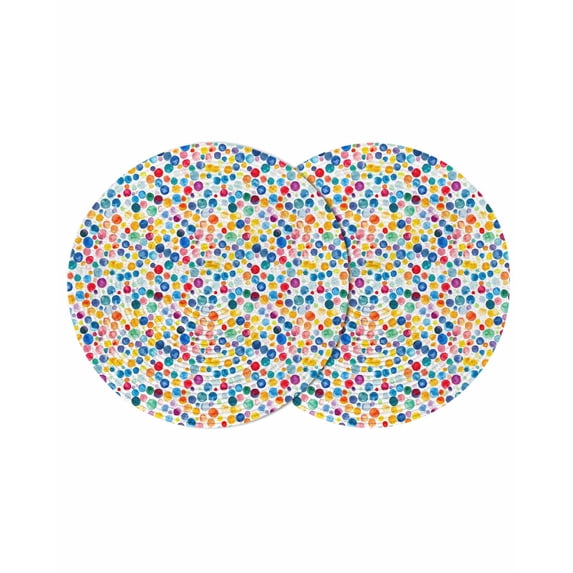 Colorful Polka Dot Round 15 Inch Placemats Set of 2, Rainbow Polka Dots Watercolor HeatResistant Non Slip Place Mats for Dining Table, Wipeable Braided Kitchen Table Mats for Housewarming