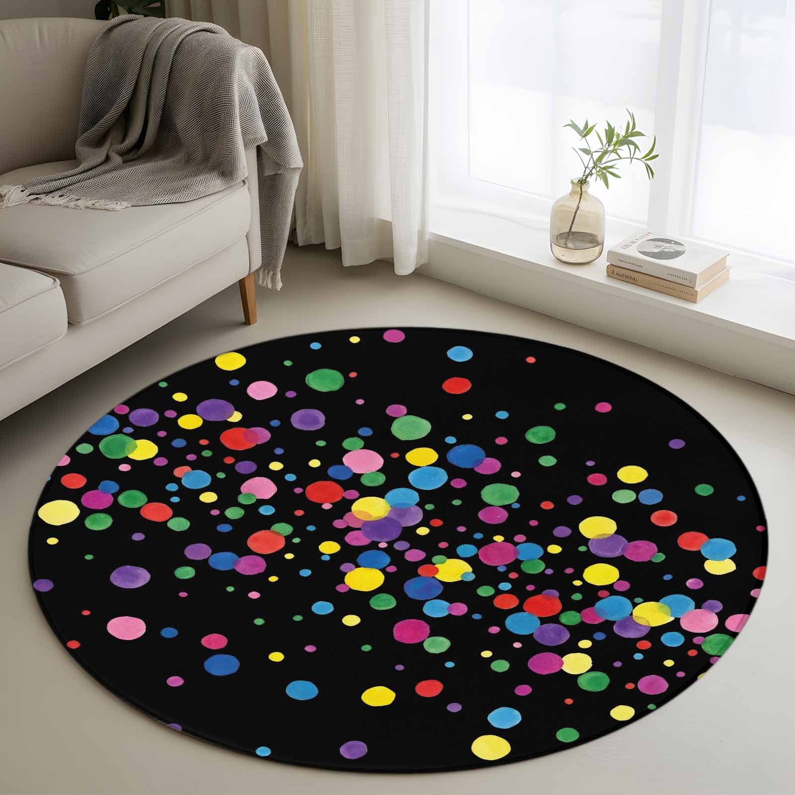 Dot Texture Rug Colorful Polka Dot Round Area Rug 3.3Ft Washable Circle Rugs for Dining ...