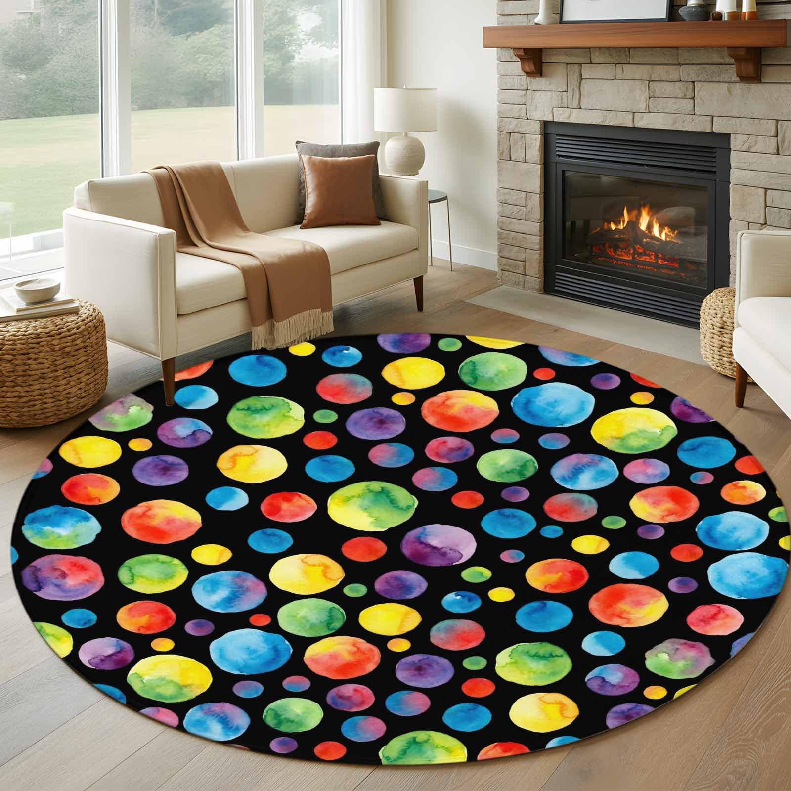 Colorful Polka Dot Round Area Rug 5Ft Washable Circle Rugs for Living ...