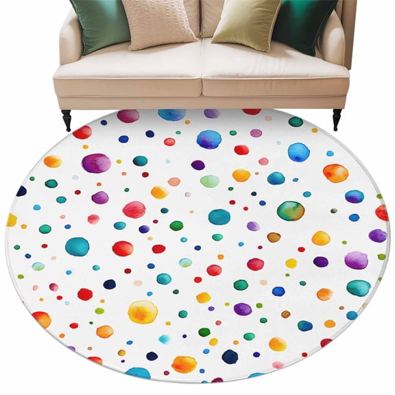 Colorful Polka Dot Round Area Rug 5ft Washable Large Round Rug for Living Room, Soft Non-Slip Circle Rugs for Dining Room, Rainbow Color Polka Dots Abstract Floor Carpet for Bedroom Entryway Office