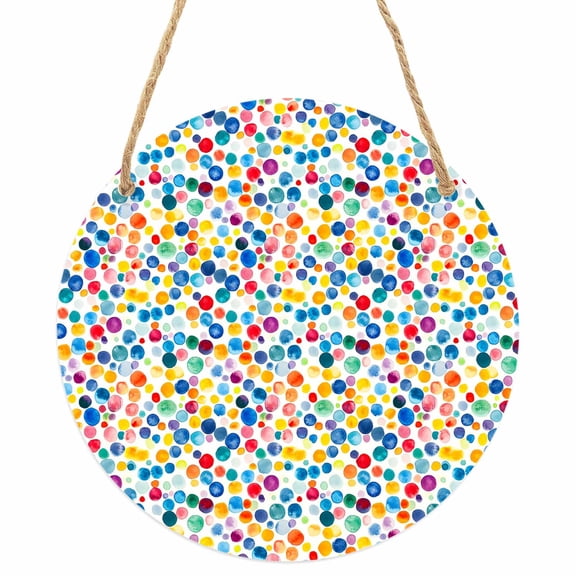 Colorful Polka Dot Round Front Door Welcome Sign, 5.9 Inch Wall Hanging Decor for Indoor Outdoor, Rainbow Polka Dots Watercolor Home Porch Hanger Decorations for Holiday Gift